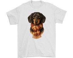 Dachshund Shirt – Schattige Teckel met Sjaal – Dieren Outfit – Unisex T-Shirt voor Dames & Heren – Leuk Cadeau