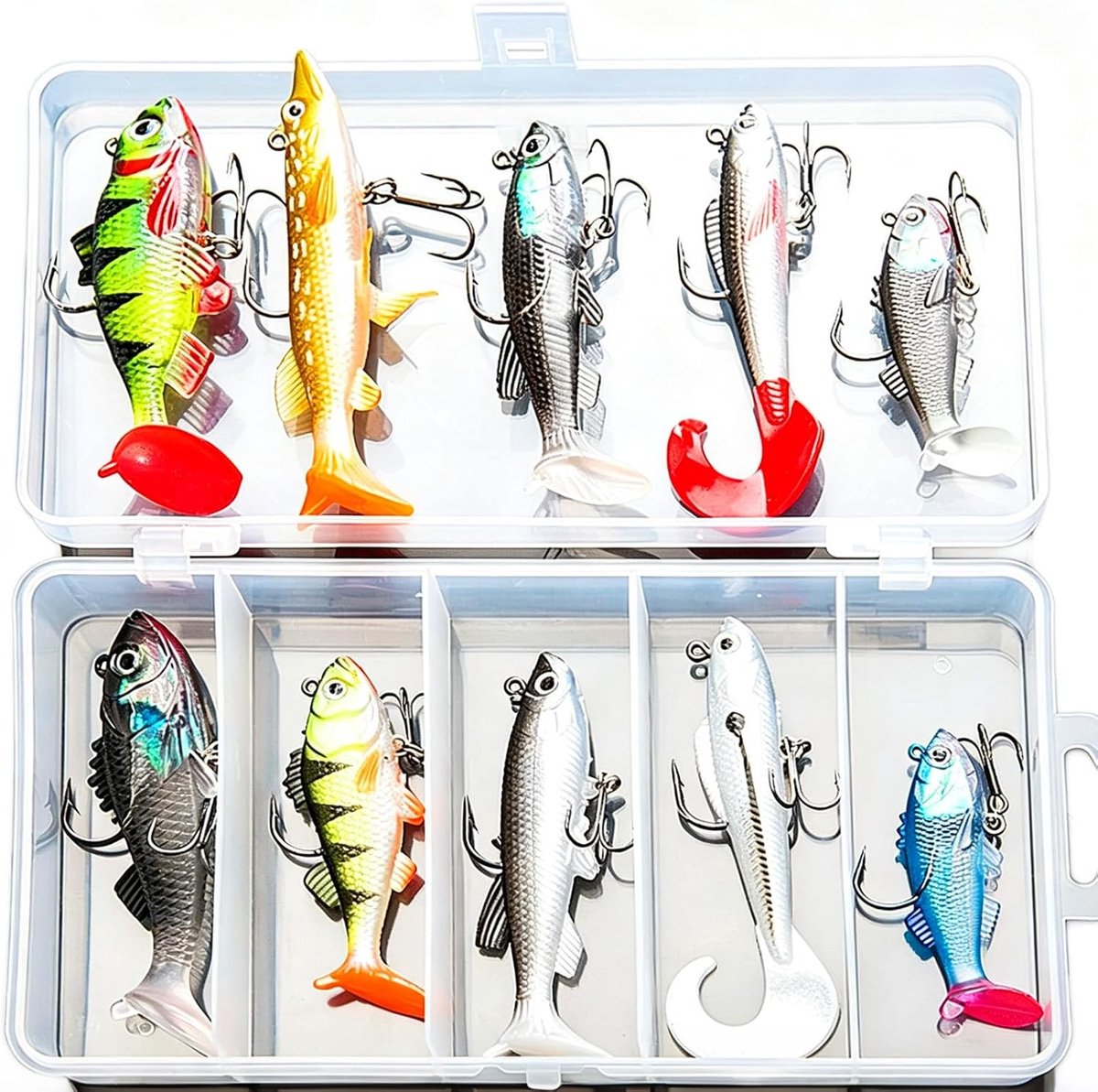Zachte kunstaas kit voor vissen, ideaal voor zoetwater forel, bas en zalm - inclusief levendig spinner aas en kunstmatige siliconen met handige opbergdoos