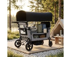 MEUNIQ Opvouwbare kinderwagen voor 4 kinderen met verstelbare ligstand, 8-voudig verstelbare duwbeugel, zonnedak en opbergruimte, zwart-grijs