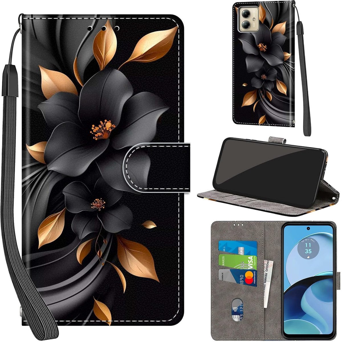 Portemonnee Telefoonhoes voor Motorola Moto G14 Bloemen