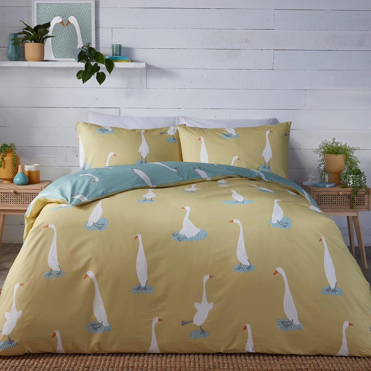 - Honk Honk Ducks dekbedovertrek - Eenpersoons beddengoed (140 x 200 cm) - omkeerbaar ontwerp (2 kleuren) - Gemakkelijk te onderhouden en wasbaar - Grappig Eend/Gans beddengoed - Don't Mess