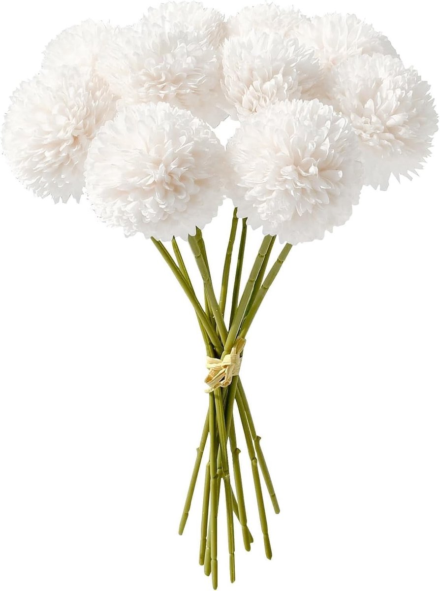 12 Stuks Kunstmatige Hortensia Bloemen van Zijde voor Bruidsboeketten, Thuisdecoratie en Kantoorplanten (Wit)