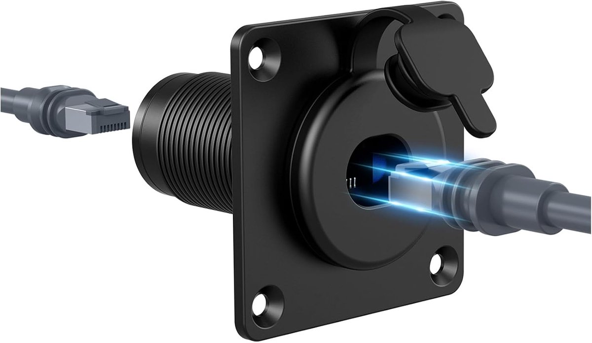 Wandcontactdoos voor Starlink Gen3 – RJ45 CAT6 Ethernet Doorvoer Vrouwelijk naar Vrouwelijk, IP68 Aluminium Paneelaansluiting met Beschermkap – Voor RV, Camper, Boot, Aanhanger & Meer