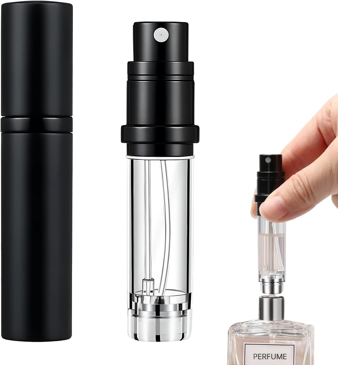 parfumverstuiver, leeg, mini-draagbare verstuiver, voor onderweg, reizen, navulbare parfum, reisfles, kleine spuitfles om te vullen voor dames en heren (zwart, 5 ml)