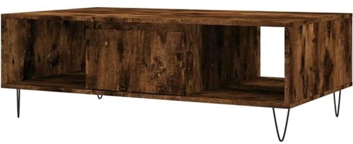 Salontafel - Bijzettafel Koffietafel - Woonkamer Opbergen - Drie Compartimenten - 104x60x35 cm - Gerookt Eiken