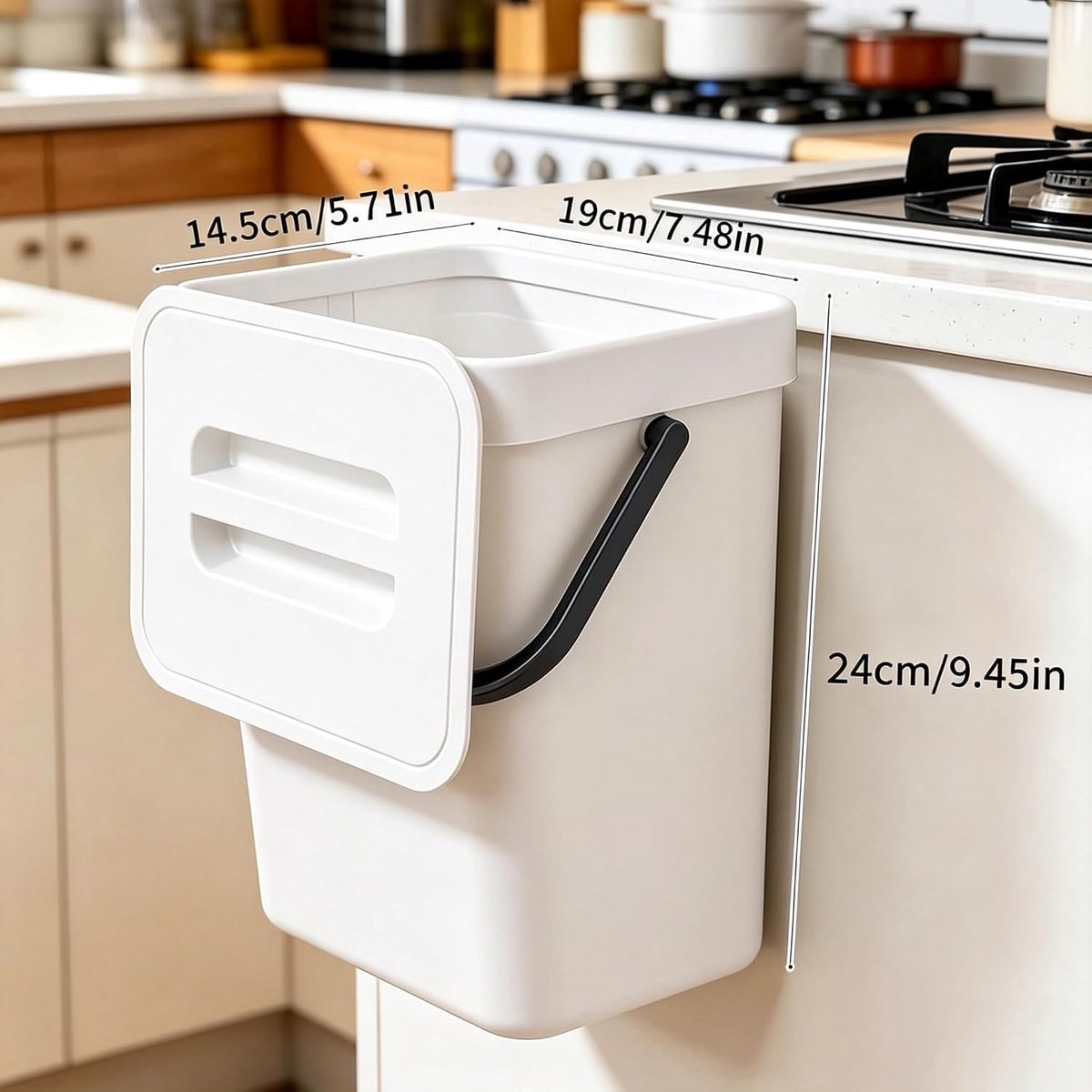 afvalemmer 5 liter met deksel - hygiënische en onderhoudsvriendelijke vuilnisemmer van robuust materiaal - universeel voor keuken, auto, badkamer, kantoor, slaapkamer (wit)