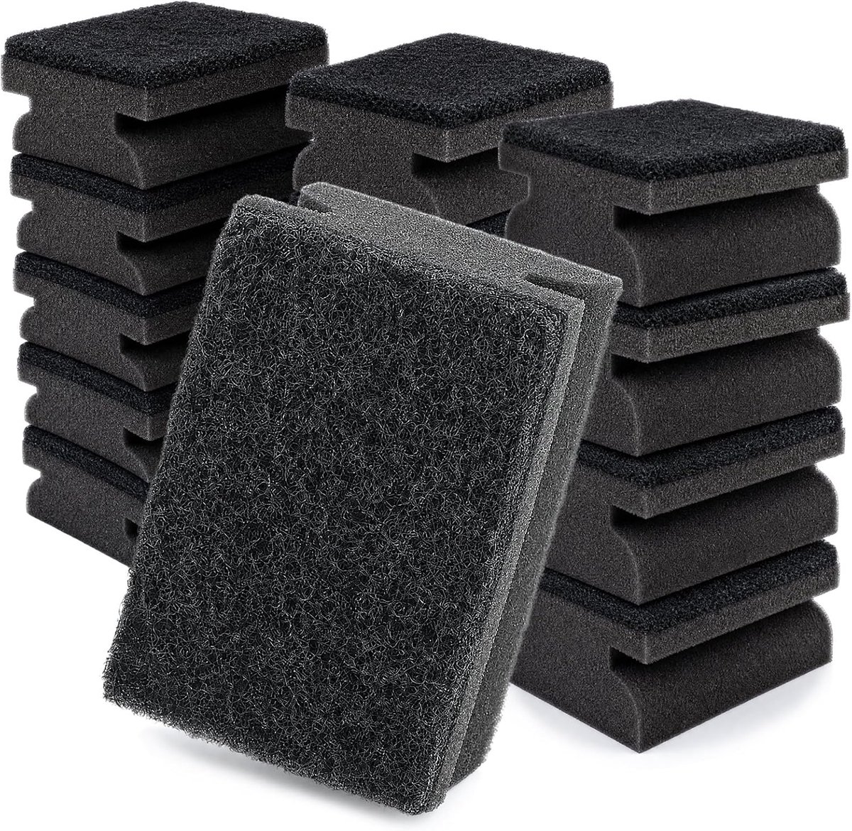 15 Stuk Afwasspons Zwart, Afwasspons Keukenspons (10x6,6x4,5cm) Wasbaar, Hoog Absorberend, Dubbelzijdig, Spons met Handgreep, Pannenspons voor Vaatwerk & Bad