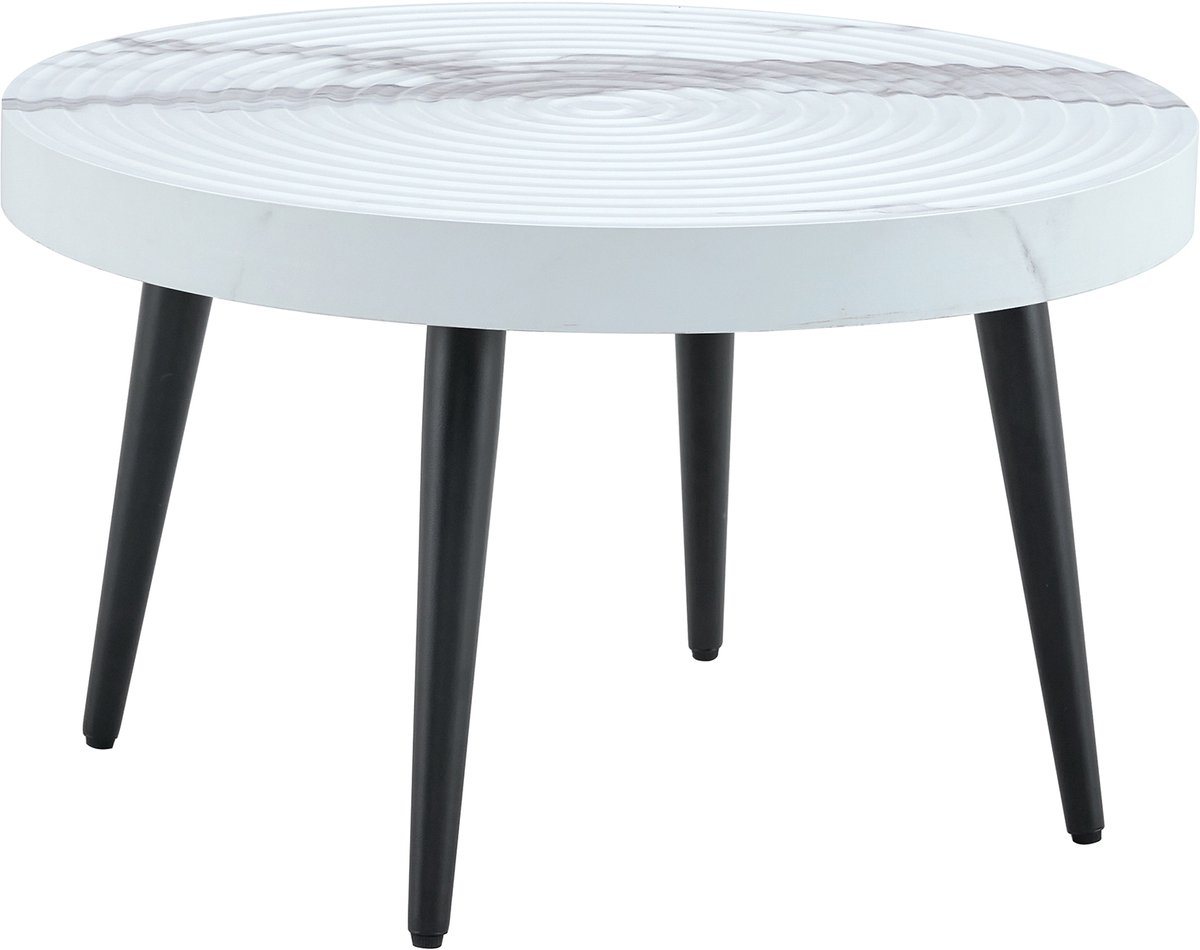 Ropilly Moderne Ronde Salontafel - Tafelblad met Marmerlook - Metaal - Woonkamer - Wit/Zwart
