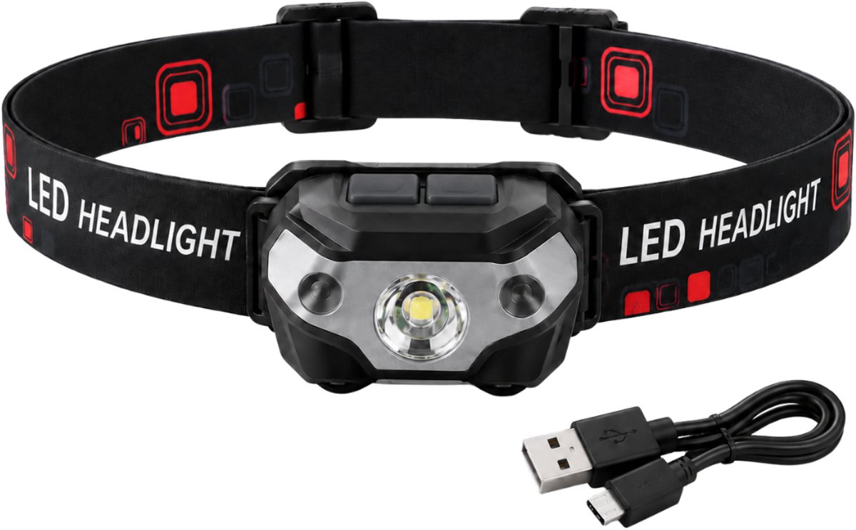 MyBodyFuel - Hoofdlamp LED Oplaadbaar - Headlight met Sensor - 3 Lichtstanden - IPX4 Waterbestendig - Verstelbaar - One Size