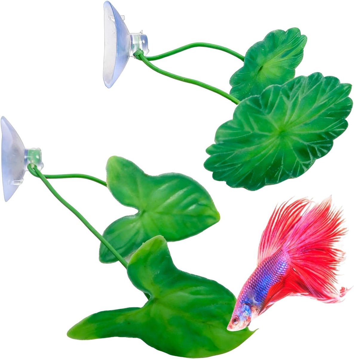 2 Stuks Vis Betta Bed Vissen Plant Blad Klein Blad Hangmat Met Zuignap Vissen Drijvende Rustplaats Kweekgronden Kweek Kunstplant Aquarium Decoratie (A)