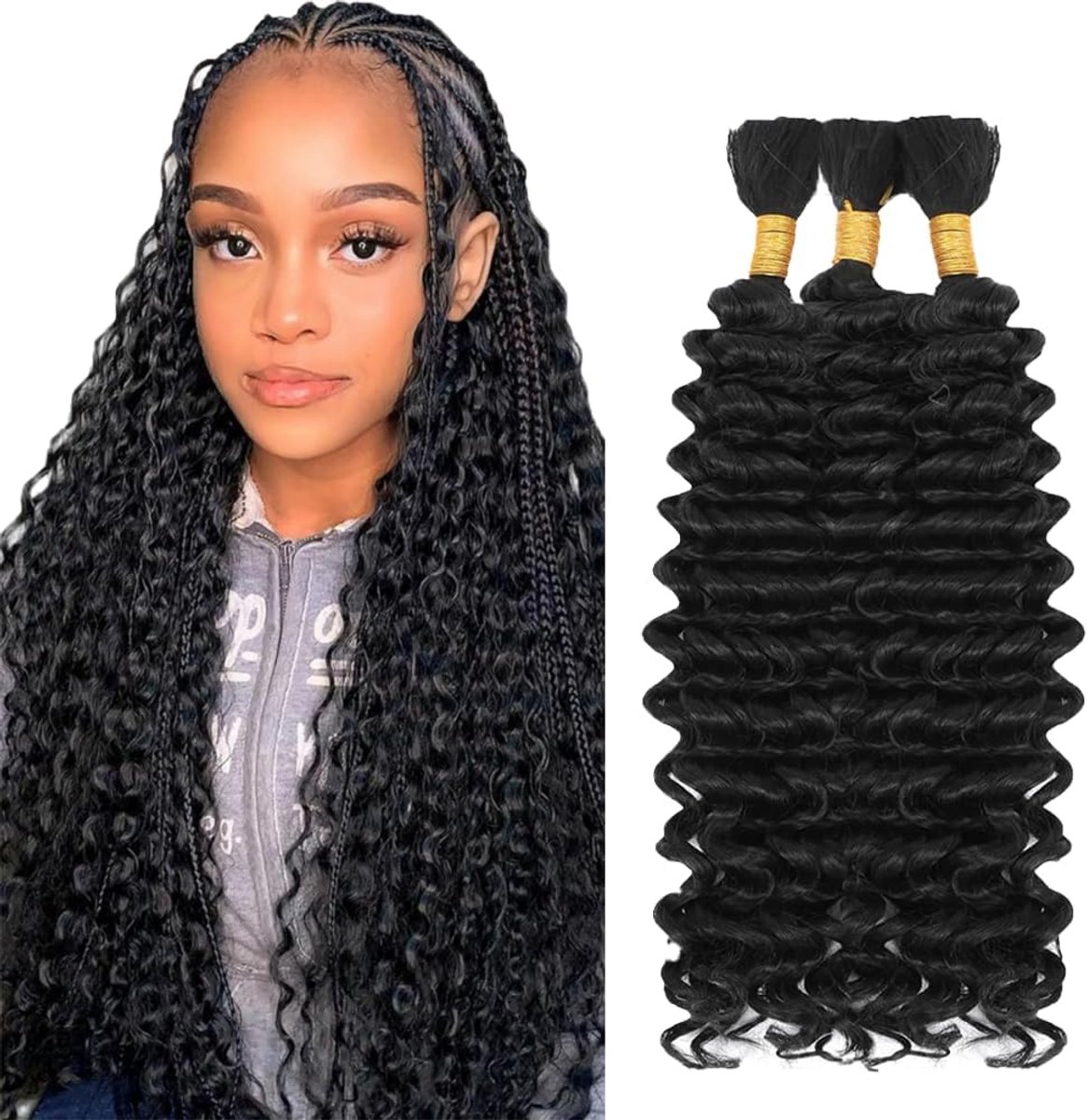 26 26 26 Inch Deep Wave Bulk hair for Braiding 1B Natural Black Menselijk haar No Weft Premium Braiding Hair Extensions for Boho Braids With Minimal Tangle 3 Bundles/Pack