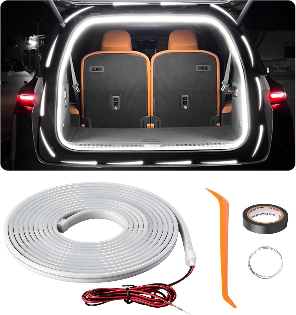 Flowing Car Trunk Light Strip, kofferbakverlichting, led-strip, auto-interieurverlichting, automatische sensor, voor decoratie van de kofferbak, 4 m