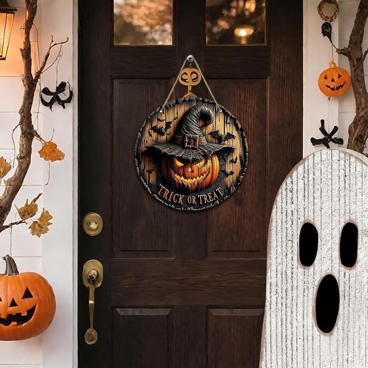 Decoratie pompoen spook deurpaneel, geschikt voor Halloween-feest, carnaval, voor binnenplaats muur binnen en buiten (D)