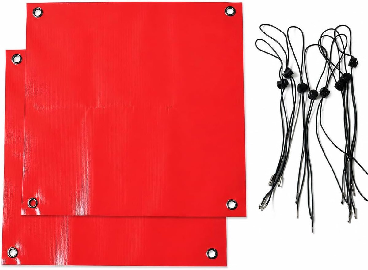 2 stuks rode waarschuwingsvlaggen met elastisch touw en koperen gespen, 30 x 30 cm, rode waarschuwingsvlaggen, waarschuwingsvlag voor auto, caravan, aanhanger, fietsendrager