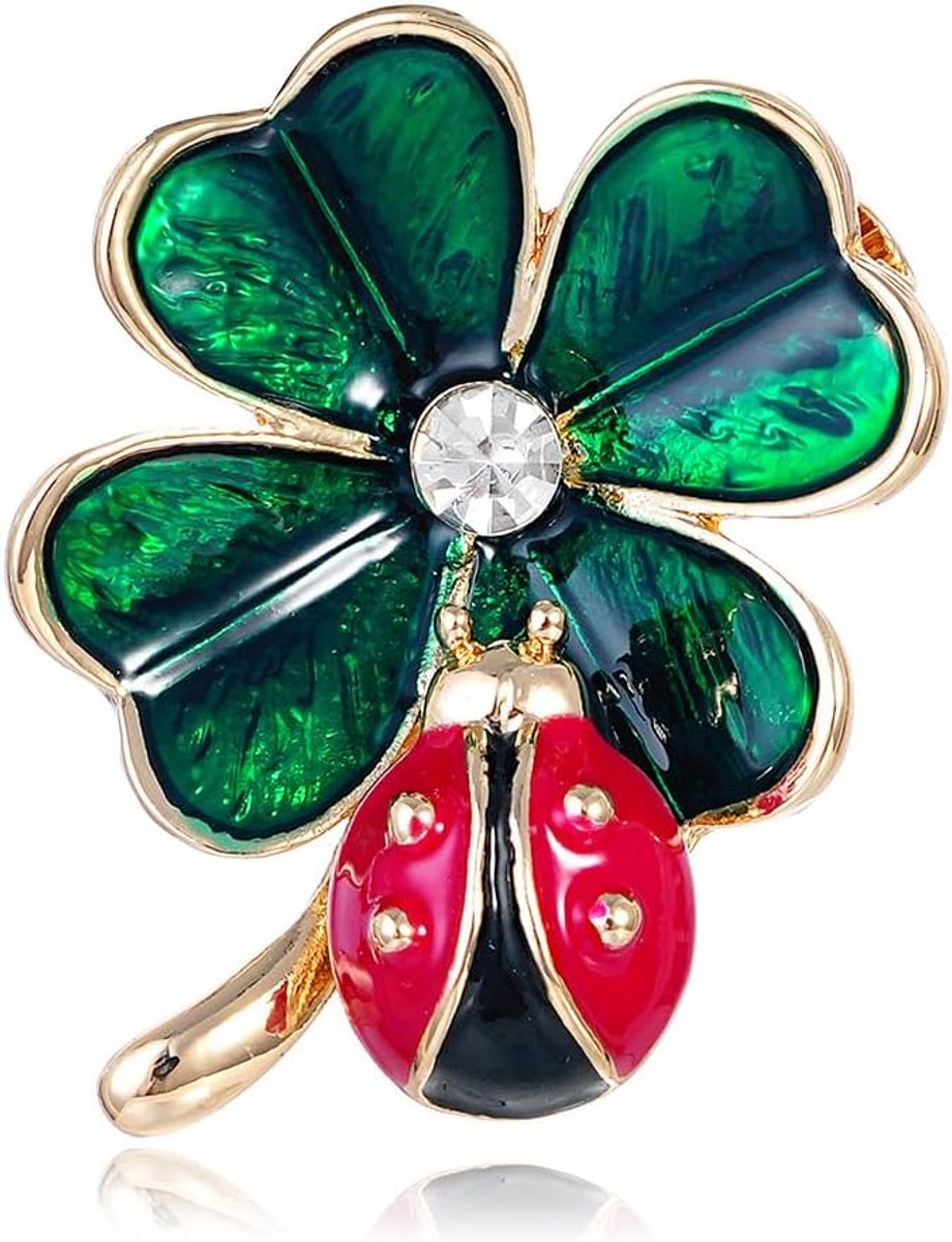 Klavertje Lieveheersbeestje Broche Zinklegering Emaille Speld voor Vrouwen Kristal Dieren Hangertjes Cadeaus Hoeden Truien Tassen Accessoires