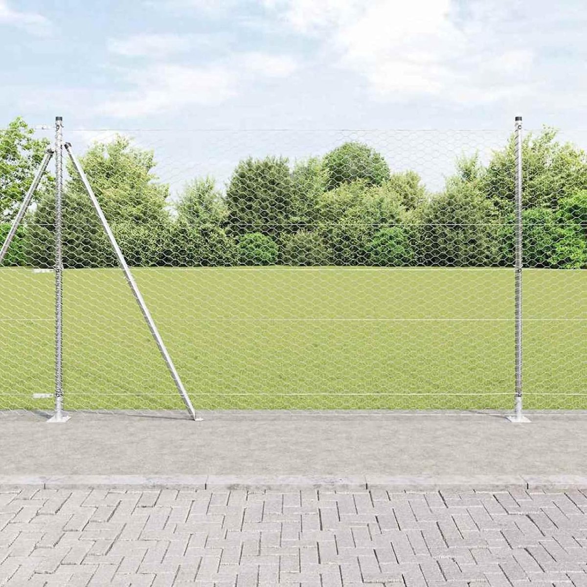 Zeshoekige omheining 1,6 x 50 m, hekpalen met basisplaten, 13 stuks, Ø 32 mm, 88,5 cm, verzinkt staal, stabiele stalen palen voor tuinhekken, landbouw, wilgennetten, kippendraad 3353852