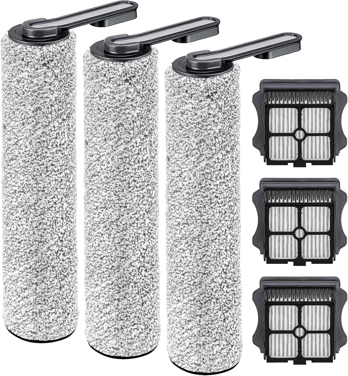 (6 stuks) Vervangende borstelrollen en HEPA-filters Compatibel met Tineco Floor ONE S5/Floor One S5 Pro 2 Smart Draadloze Nat Droog Stofzuiger, 3 Borstelrollers, 3 HEPA-filters