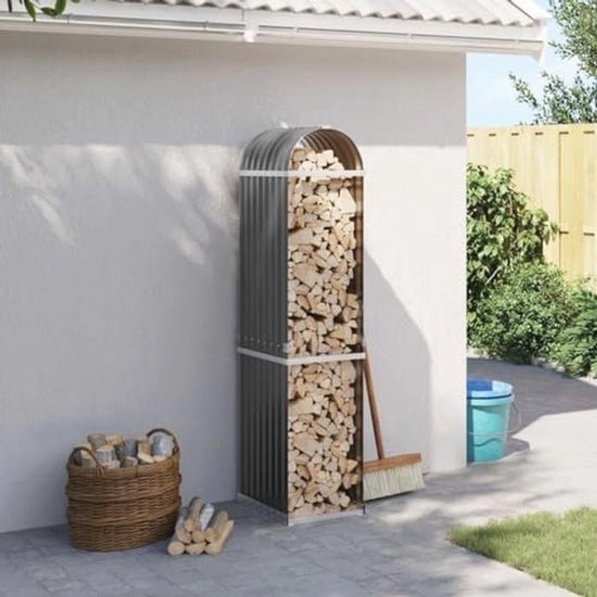 Houten Rek voor Brandhout - Tuinoplossing in Antraciet - 40 x 45 x 170 cm