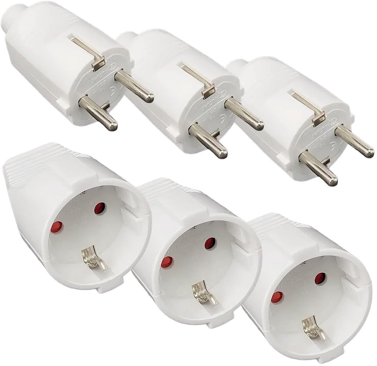 3 paar Schuko stekkerkoppeling, 250 V, 16 A IP54, rubberen geaarde koppelingsset, geaarde stekker, 2-polig buiten, waterdicht, veiligheidsstekker en rubberen koppeling zonder kabel, wit
