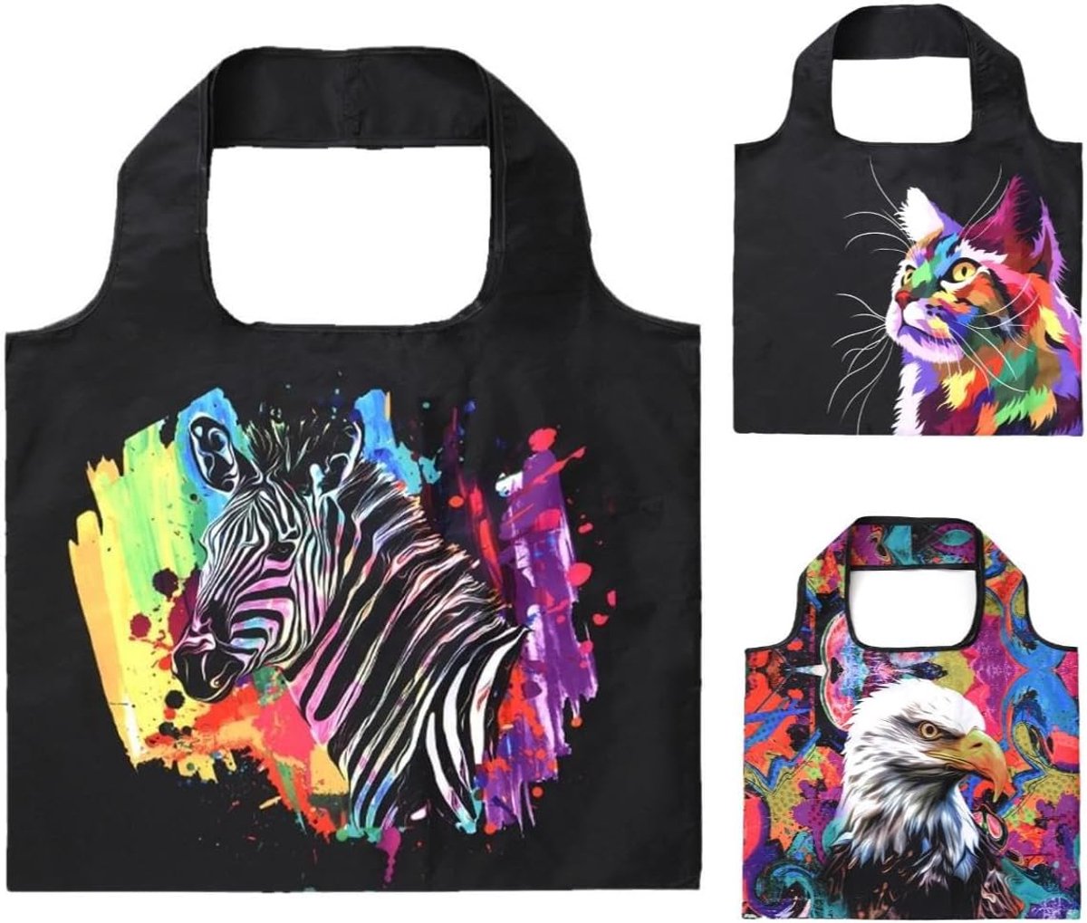 Groot, opvouwbaar, waterdicht, shopper, herbruikbaar, landschap, dieren, boodschappentas, reistas, schoudertas, 3 stuks