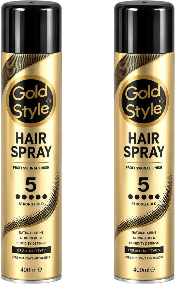 Gold Style Hair Spray 2x 400 ml – Strong Hold 5 Haarspray – Sterke Fixatie & Natuurlijke Glans – Voor Dames & Heren – 800 ml