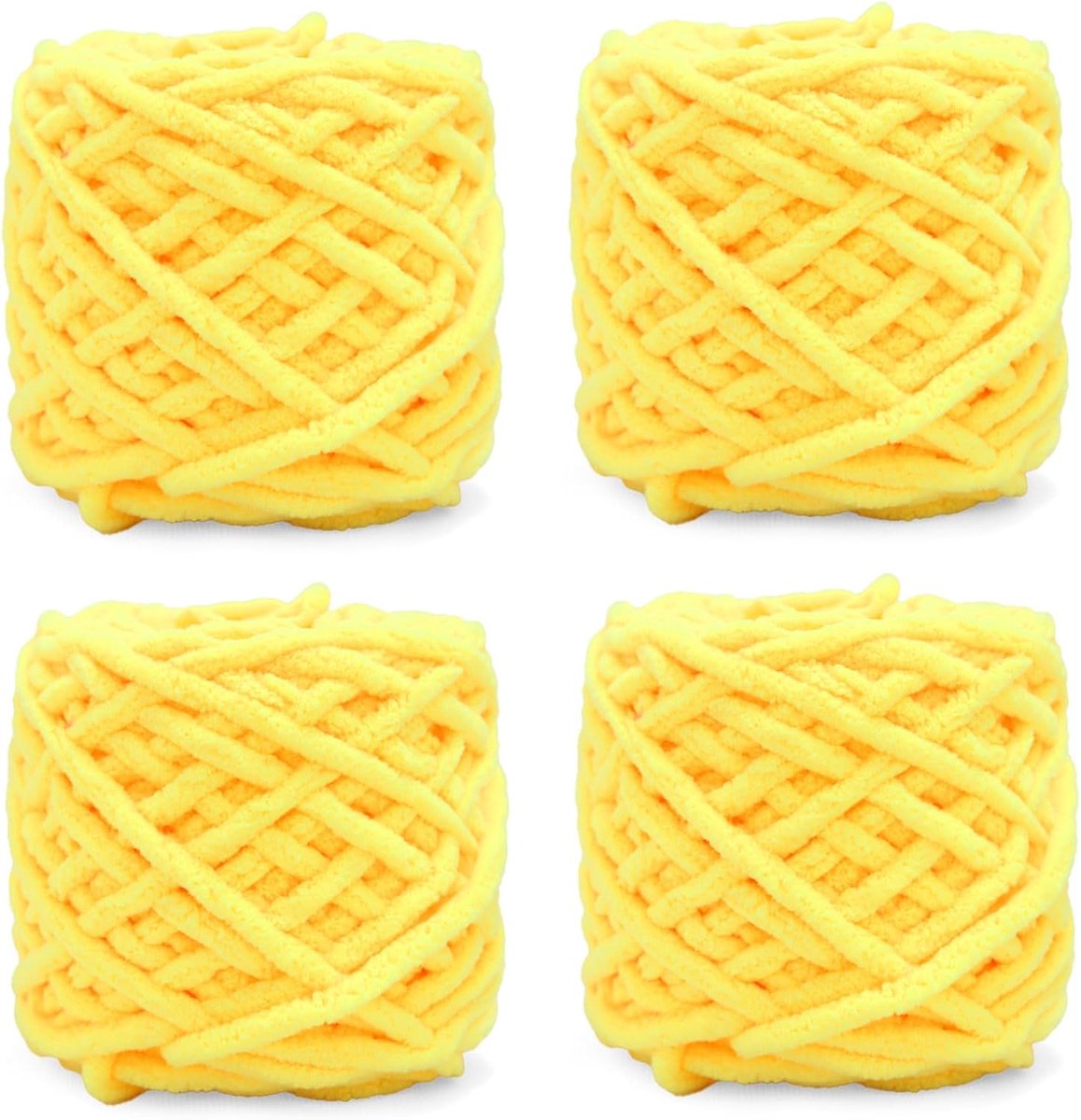 Gebreide Wollen bol, 4 x 100 g, Dikke Wolbol voor Naalden 7-8 mm, Dikke Haakwol, Ideaal Voor Het Breien van Mutsen, Sjaals, Truien en Pantoffels (Geel)