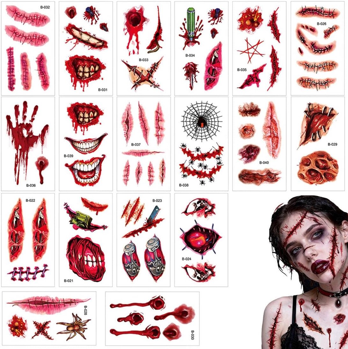 Tijdelijke Tatoeage-Stickers, Voor Halloween, Rollenspellen (B)