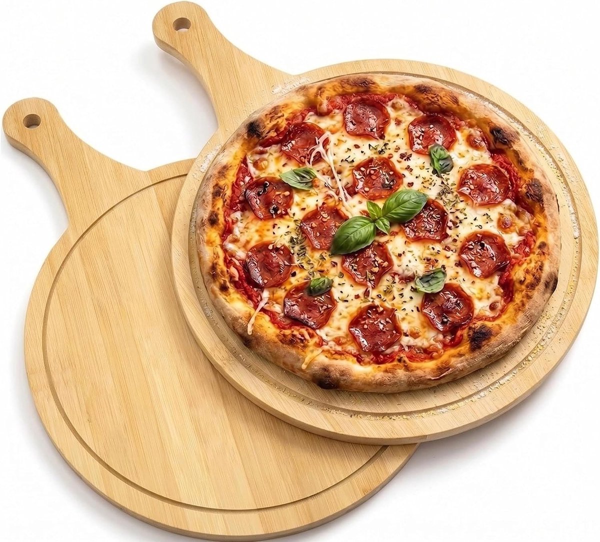 Ronde Pizza Planken van 30 cm, Set van 2, Ideaal voor Pizza, Brood en Kaas, Met Handvat en Groeven voor Snijden en Serveren
