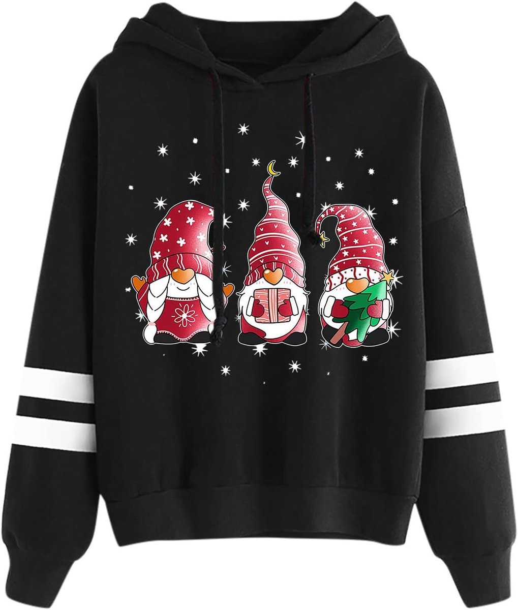 Sweatshirt met mouwen met bedrukte lange kabouter, kersttrui, voor dames