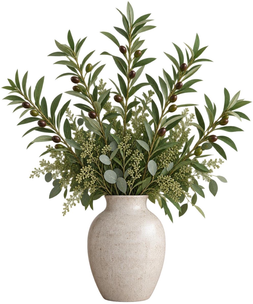 Bellatio Design Kunstplant Olijf takken - 5x - 101 cm - groen - olijfboom - siertakken stelen - decoratie