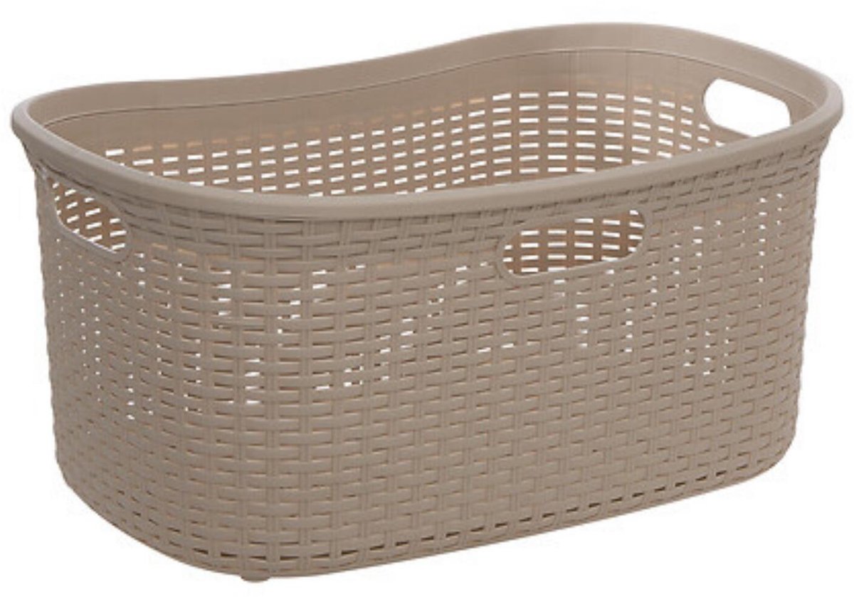 5Five Wasmand van rotan gevlochten - beige - kunststof - 40 liter - 59 x 38 x 27 cm - wasgoed manden