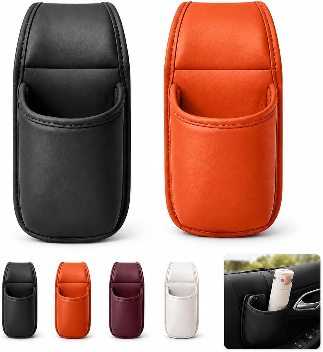 2 Stuks Autobekerhouder - Draagbare Waterbekeropslag - Autodeur bekerhouders en telefoonhouders - Autodeur Drinkhouder - PU-Leder auto bekerhouder - Opbergbox, Bekerhouder Achterin - Universeel - Autobekerhouder Voor autodeur en raam - TENGYIF®
