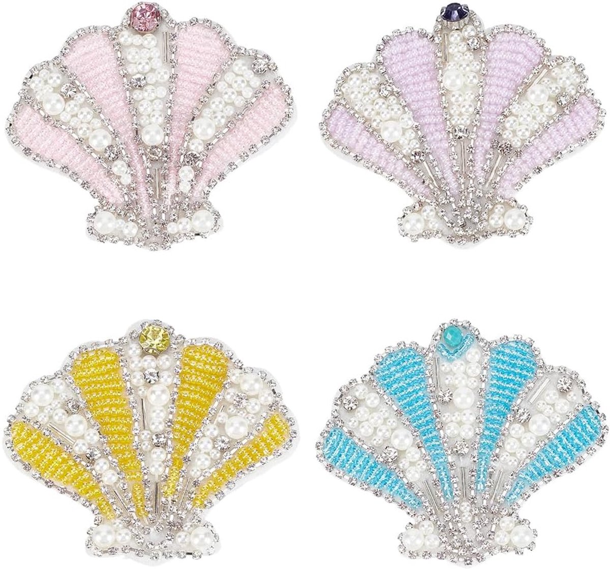 4 stuks zeedieren met parels bezet patches, parels, applicatie, naaipatches met glanzende pailletten, parels, applicatie, 7,7 x 6,7 cm, voor doe-het-zelf kleding, handgemaakt vakmanschap