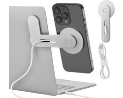 aceyoon Magnetische laptop-telefoonhouder, snelle draadloze oplader laptophouder, 180° verstelbare zijtelefoonhouder voor iPhone MagSafe en alle telefoons, MacBook, pc-monitor, schermstandaard voor