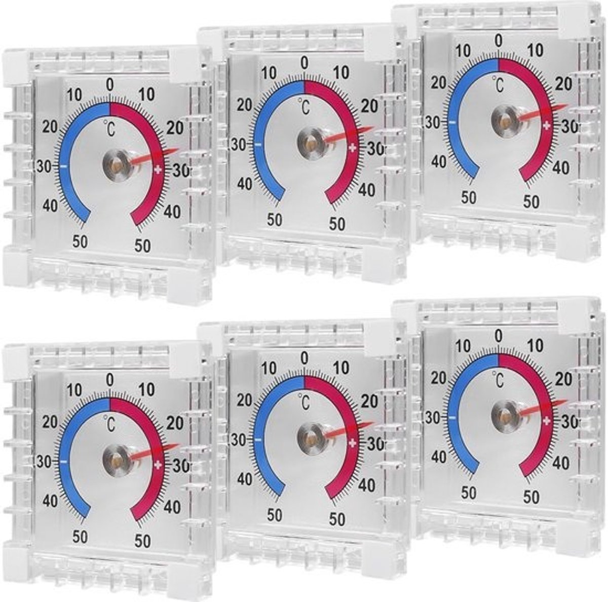 Buitenthermometer Set van 6 - Analoge Raamthermometer met Temperatuurweergave - Weerbestendige Thermometers voor Tuin en Balkon