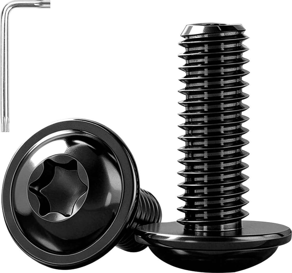 20 Stuks M6x20mm Zwarte Torx Flensschroeven met Torx Sleutel | A2 V2A 304 Roestvrij Staal Volledig Schroefdraad Flens Bolkop voor Meubels,Hout,Metaal,Machines,Montage Klussen