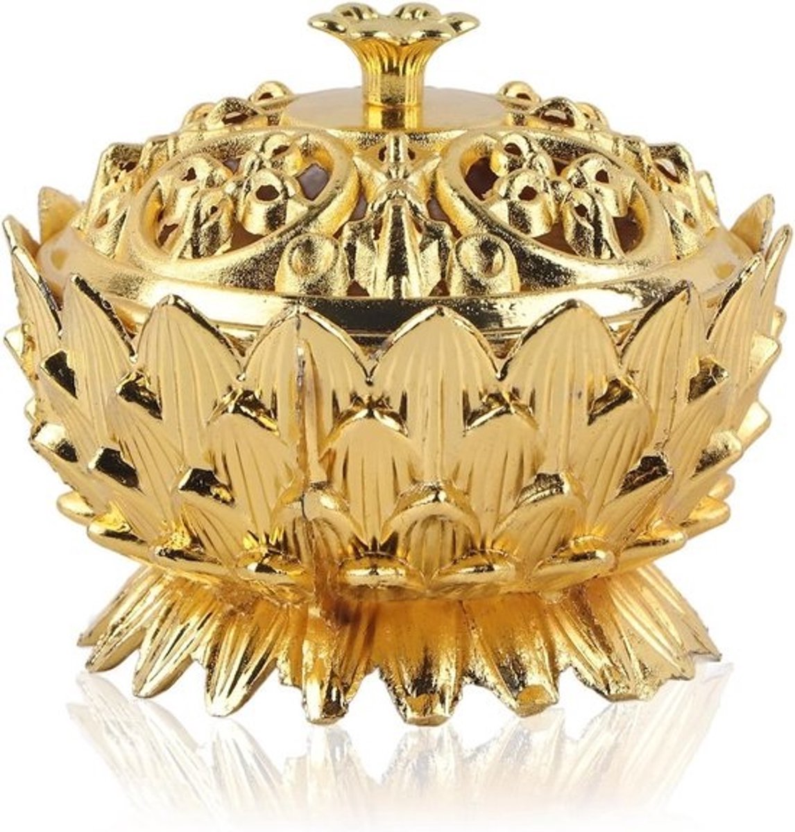 Lotus Wierookbrander - Vintage Zinklegering - Kegelhouder Tibetaans Koper - 7x5cm - Goud