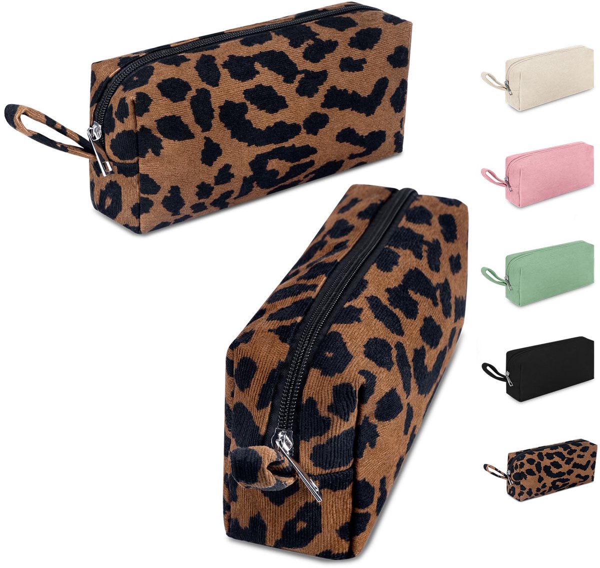 Etui 22 x 7 x 9 cm - Corduroy stof - Luipaardprint - Perfect voor schoolspullen - ShopVlot