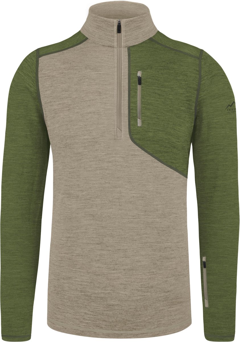 Heren-shirt met lange mouwen van merinowol en 1/4 rits „Mildura“ Creme