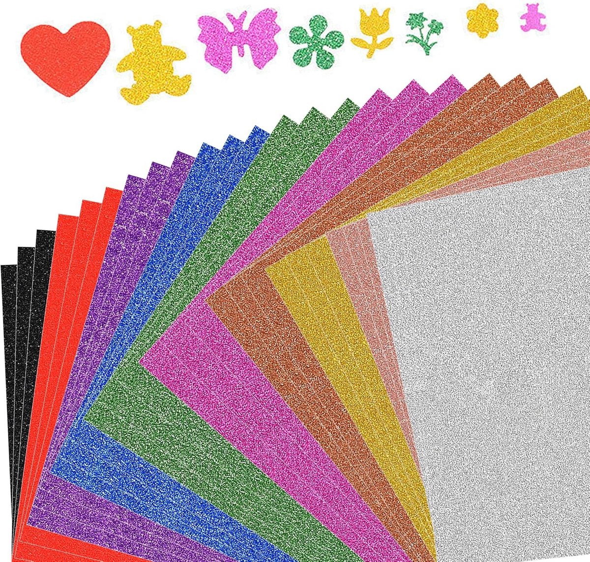 Glitterpapier A4 voor Creatieve Projecten - 30 Vellen in 10 Kleuren, Zelfklevend Glitterpapier voor DIY Kaarten en Scrapbooking