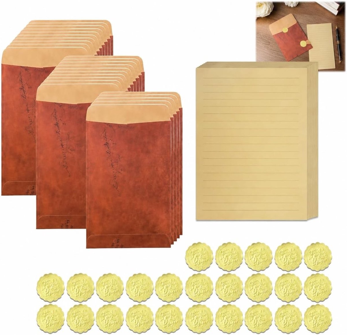 Vintage Briefpapier Set, 75-Delige Set met Enveloppen voor Persoonlijk en Professioneel Gebruik, Ideaal voor Briefwisseling en Creatieve Projecten