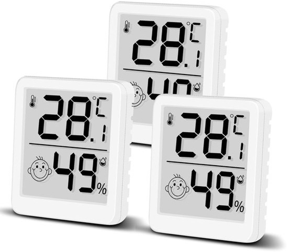 3x Digitale Hygrometer & Thermometer met Smiley, LCD Binnen Luchtvochtigheid & Temperatuurmeter