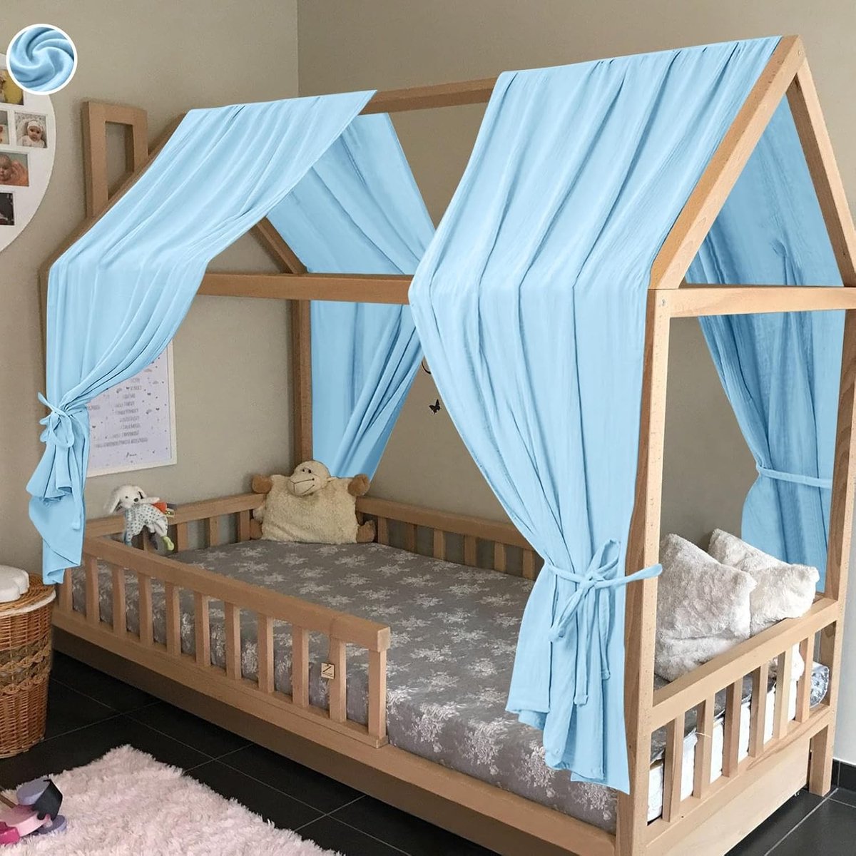 Mousseline sprei - Hemelsblauw - 2 Stuks - 100% Biologisch Katoen - Decoratieve Bedhemel voor Kinderkamer