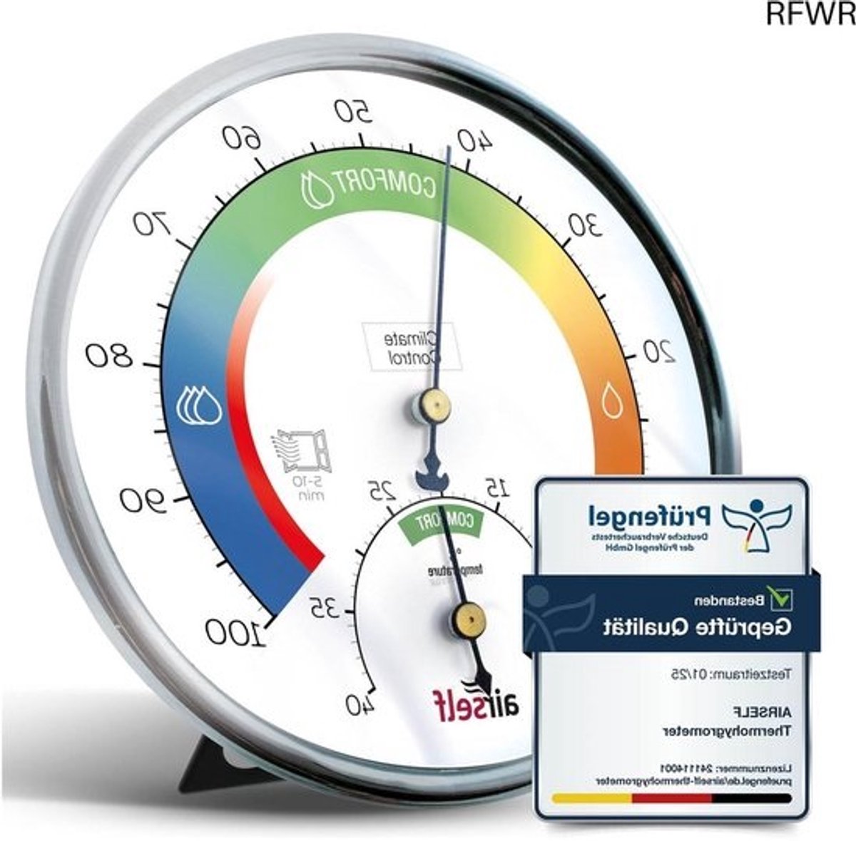 RFWR® Analoge Thermohygrometer voor Binnen - Nauwkeurige Kamertemperatuur en Luchtvochtigheidsmeter met Comfortzones