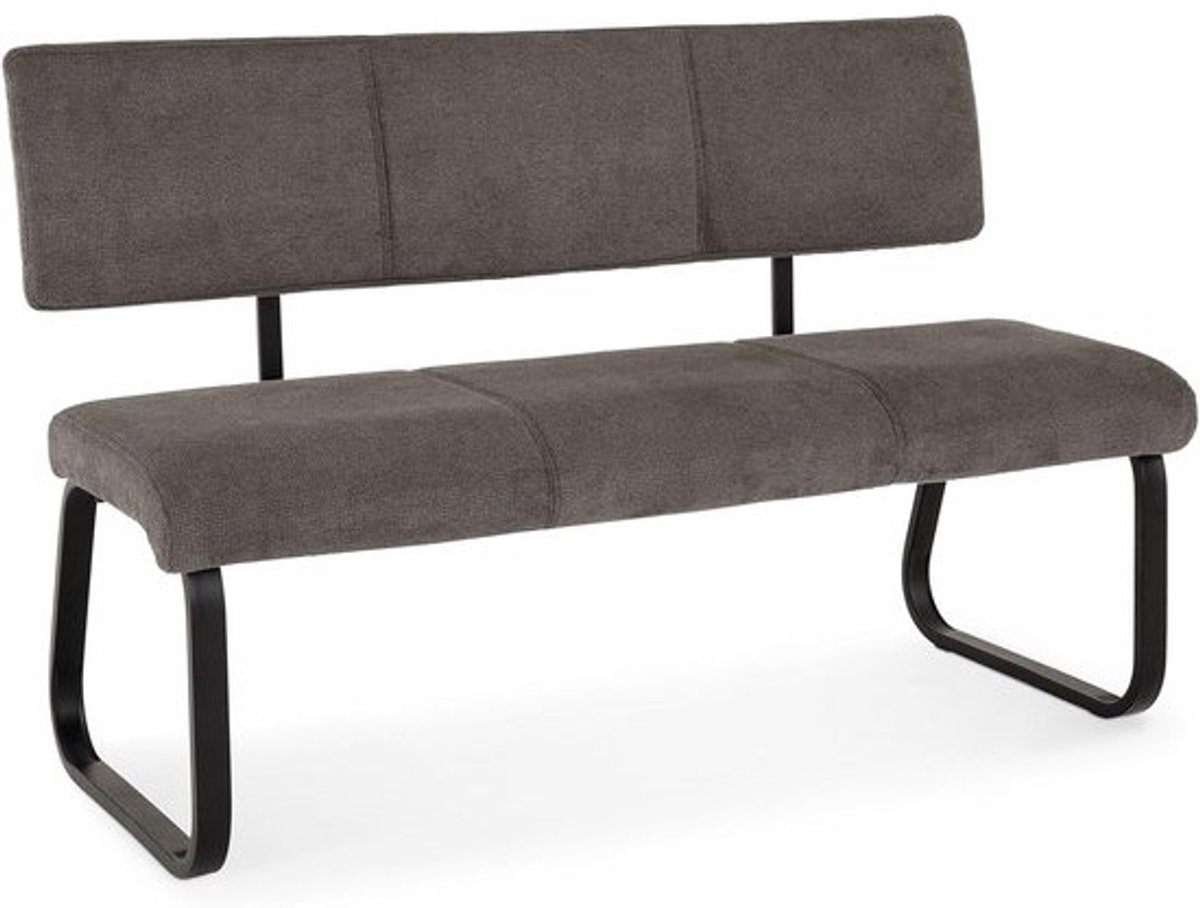 Moderne Eetkamerbank met Donkergrijze Bekleding en Stevig Metalen Frame