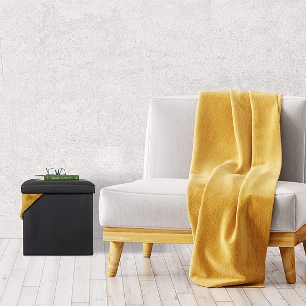 Opvouwbare Opberg Poef - Hocker – Bench – Bench with Storage space - Zitkist – Woonkamer accessoires 38 x 38 x 38 cm