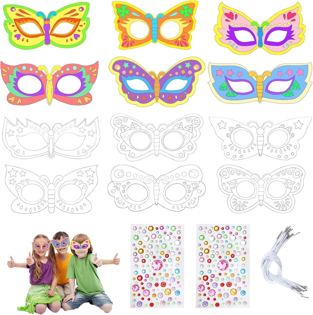 Set van 12 Dierenmaskers voor Kinderen - Schilderen, Feestjes, DIY, Verjaardagen en Creatieve Knutselprojecten