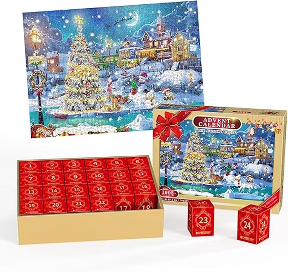 Adventskalender 2025 Puzzel, Legpuzzel Adventskalender 2025, 24 Dagen Kerstpuzzel Aftelkalender, 1008 Stukjes Adventskalender Puzzelspel voor Jongens en Meisjes, Kerstdecoratie voor Thuis