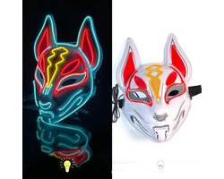 Halloweenmaskers - Fox Drift Mask - LED-masker - Lichtgevend masker voor Halloween Cosplay Game Party Props - Masker voor mannen, vrouwen, jongens, meisjes, rood en wit