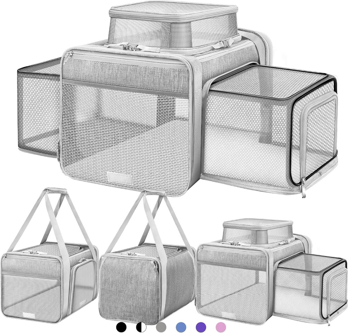 Kattenreismand - Grijs - 45,7 x 27,9 x 27,9 cm - Uittrekbare Draagtas van Mesh en Teslin - Voor Middelgrote Huisdieren